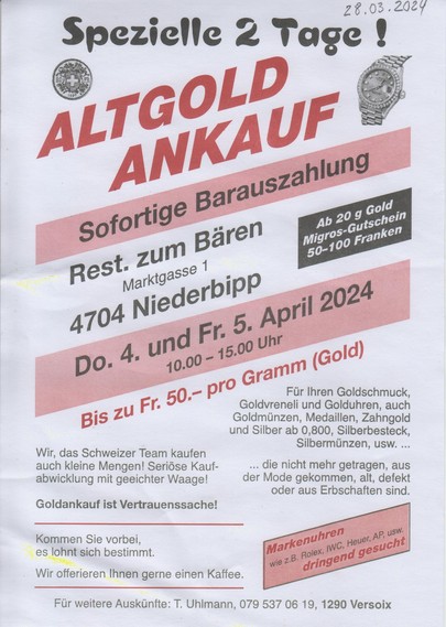 Flyer eines Altgoldhändlers